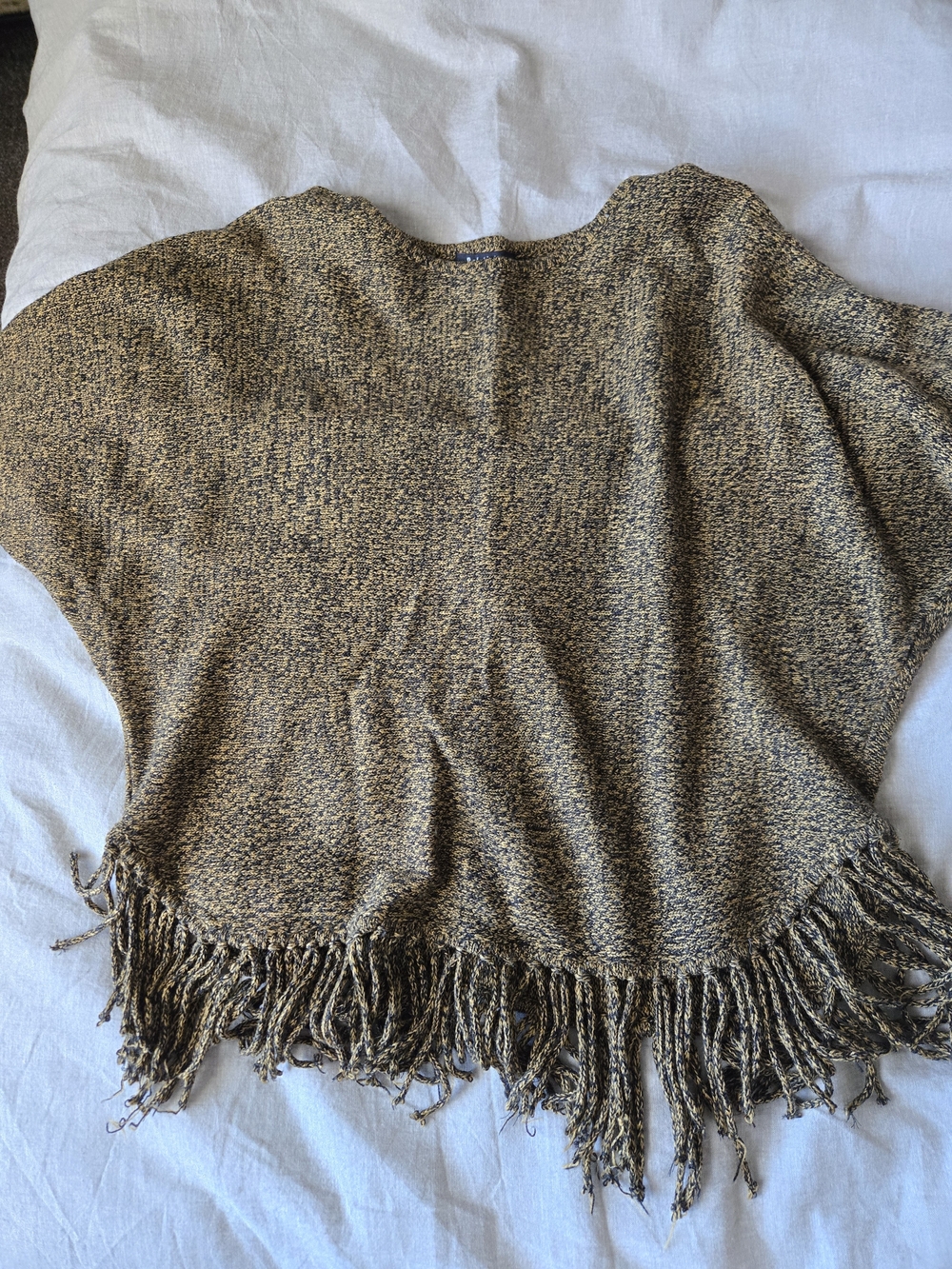 Relativity Marled Mustard and Black Fringe Knit Poncho